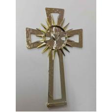 CRUZ DORADA GRANDE SOL Y CALIZ COMUNION