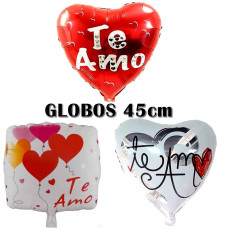 GLOBO FRASE METALIZADO CORAZON TE AMO VARIOS MODELOS 45cm