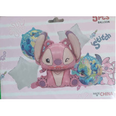KIT GLOBOS PERSONAJE STITCH ROSA 5 PIEZAS x1