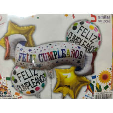 KIT GLOBO CARTEL FELIZ CUMPLEAÑOS 5 PIEZAS KIT GLOBO CARTEL FELIZ CUMPLEAÑOS 5 PIEZAS