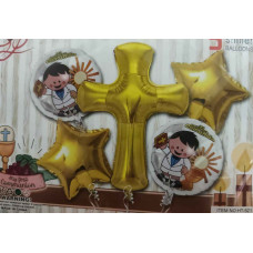 KIT GLOBOS COMUNION CRUZ/ ESTRELLA 5 PIEZAS x1 HT-521