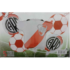 KIT GLOBOS FUTBOL CAMISETA/ESCUDO/PELOTA RIVER 5 PIEZAS x1 GY-7006