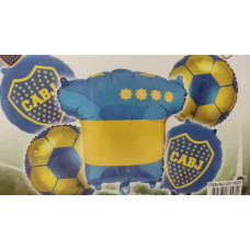 KIT GLOBOS FUTBOL CAMISETA/ESCUDO/PELOTA BOCA 5 PIEZAS x1 GY-7007