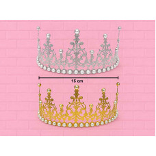 MEDIA CORONA TIARA METAL CHICA CON PERLAS PLATA/ORO