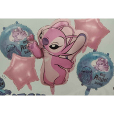KIT GLOBOS PERSONAJE STITCH ROSA 5PC x1 ILC2511-040