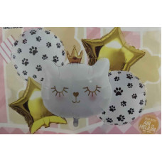 KIT GLOBO GATITO BLANCO/ESTRELLA/HUELLITASx1 5 PIEZAS GY-85-57