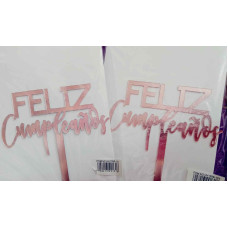 TOPPER FELIZ CUMPLEAÑOS ACRILICO ROSA