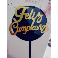 TOPPER FELIZ CUMPLEAÑOS FONDO NEGRO