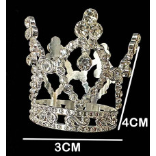 ADORNO CORONA MINI CON STRASS PLATEADA 3CM X 4CM