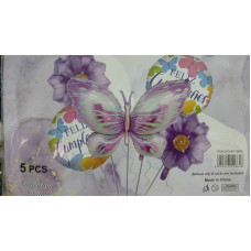 KIT GLOBOS FELIZ CUMPLEAÑOS MARIPOSA Y FLOR 5PC