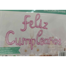 GLOBO FRASE CURSIVA FELIZ CUMPLEAÑOS ROSA x1 ILC26-371-3