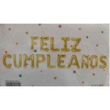 GLOBO FRASE FELIZ CUMPLEAÑOS DORADO x1 GL016-1(NO APTO PARA HELIO)