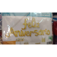 GLOBO FRASE CURSIVA FELIZ ANIVERSARIO DORADA x1