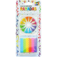 VELA RAYADAS CON PORTAVELA MULTICOLOR X24