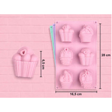 MOLDE SILICONA 6 CUPCAKE DECORADO x1 YH-477