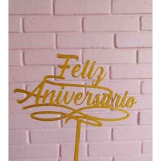 TOPPER FELIZ ANIVERSARIO DORADO 3D