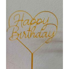 TOPPER HAPPY BIRTHDAY CORAZON DORADO 3D