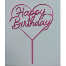 TOPPER HAPPY BIRTHDAY CORAZON FUCSIA 3D