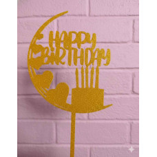 TOPPER HAPPY BIRTHDAY MEDIA LUNA DORADO 3D