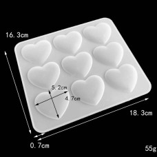 MOLDE SILICONA 9 CORAZONES CHATOS