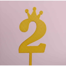 TOPPER NUMERO 2 CORONA DORADO 3D TOPPER NUMERO 2 CORONA DORADO 3D
