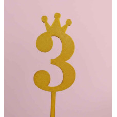 TOPPER NUMERO 3 CORONA DORADO 3D TOPPER NUMERO 3 CORONA DORADO 3D