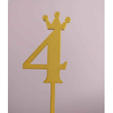 TOPPER NUMERO 4 CORONA DORADO 3D TOPPER NUMERO 4 CORONA DORADO 3D