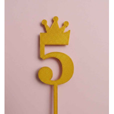 TOPPER NUMERO 5 CORONA DORADO 3D TOPPER NUMERO 5 CORONA DORADO 3D