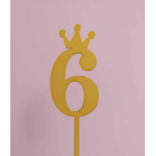 TOPPER NUMERO 6 CORONA DORADO 3D TOPPER NUMERO 6 CORONA DORADO 3D