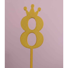 TOPPER NUMERO 8 CORONA DORADO 3D TOPPER NUMERO 8 CORONA DORADO 3D