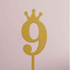 TOPPER NUMERO 9 CORONA DORADO 3D TOPPER NUMERO 9 CORONA DORADO 3D