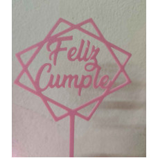 TOPPER FELIZ CUMPLE AZUL ROMBO 3D