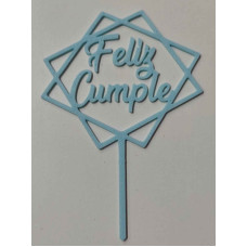 TOPPER FELIZ CUMPLE CELESTE PASTEL ROMBO 3D