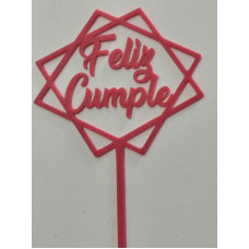 TOPPER FELIZ CUMPLE FUCSIA ROMBO 3D