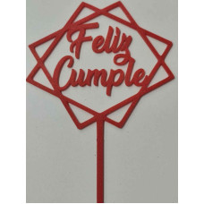 TOPPER FELIZ CUMPLE ROJO ROMBO 3D