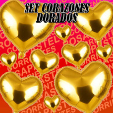 SET GLOBOS CORAZON DORADO