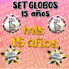SET GLOBOS MIS QUINCE DORADO