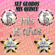 SET GLOBOS MIS QUINCE PLATEADO