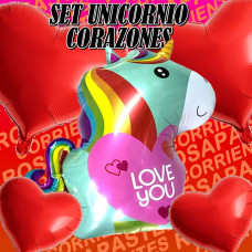 SET GLOBOS UNICORNIO CORAZONES